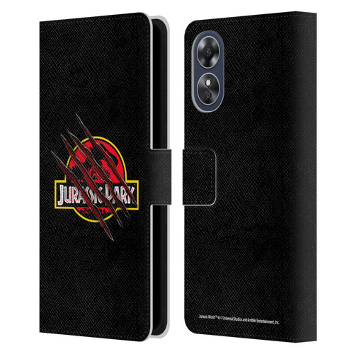 Jurassic Park Logo Plain Black Claw Leather Book Wallet Case Cover For OPPO A17