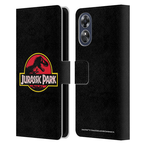 Jurassic Park Logo Plain Black Leather Book Wallet Case Cover For OPPO A17