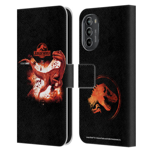 Jurassic World Key Art Velociraptor Leather Book Wallet Case Cover For Motorola Moto G82 5G