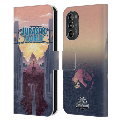 Jurassic World Vector Art Park's Gate Leather Book Wallet Case Cover For Motorola Moto G82 5G