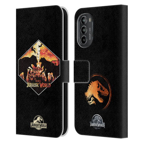 Jurassic World Vector Art T-Rex VS. Indoraptor Leather Book Wallet Case Cover For Motorola Moto G82 5G