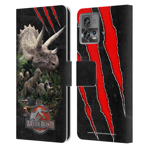 Jurassic Park III Key Art Dinosaurs 2 Leather Book Wallet Case Cover For Motorola Moto Edge 30 Fusion