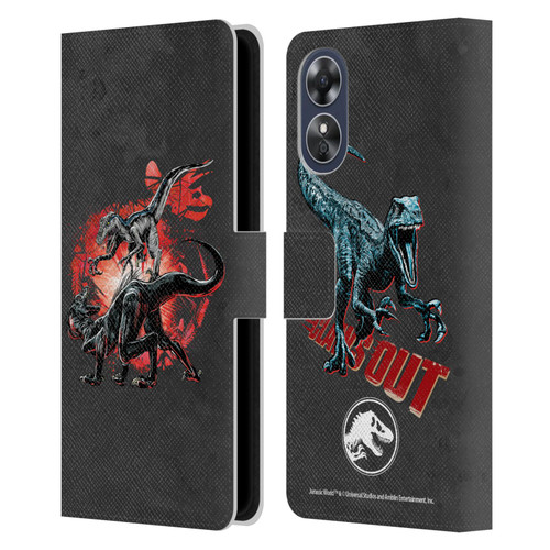 Jurassic World Fallen Kingdom Key Art Raptors Battle Leather Book Wallet Case Cover For OPPO A17