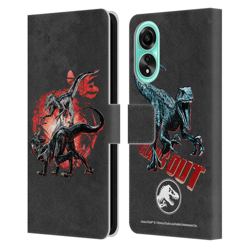 Jurassic World Fallen Kingdom Key Art Raptors Battle Leather Book Wallet Case Cover For OPPO A78 5G
