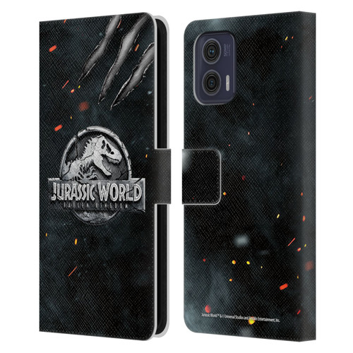 Jurassic World Fallen Kingdom Logo Dinosaur Claw Leather Book Wallet Case Cover For Motorola Moto G73 5G