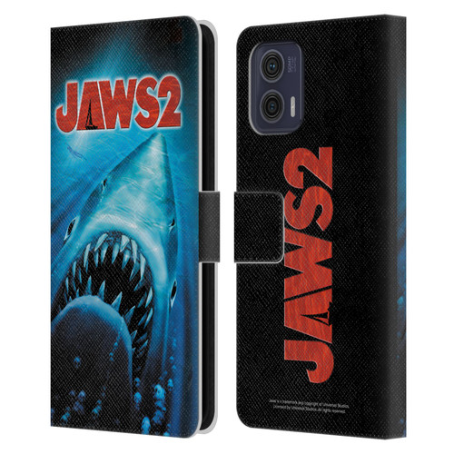 Jaws II Key Art Swimming Poster Leather Book Wallet Case Cover For Motorola Moto G73 5G