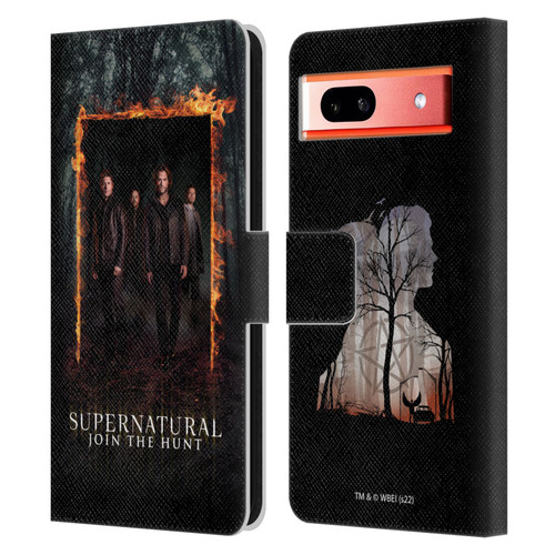 Supernatural Key Art Sam, Dean, Castiel & Crowley Leather Book Wallet Case Cover For Google Pixel 7a