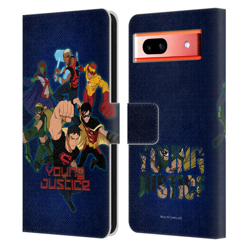 Young Justice Graphics Group Leather Book Wallet Case Cover For Google Pixel 7a