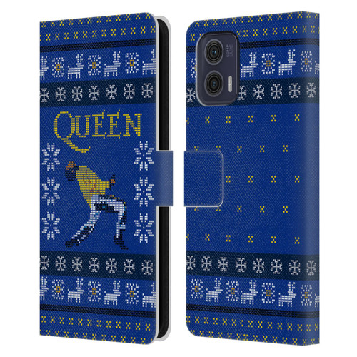 Queen Christmas Freddie Mercury Knitwork Leather Book Wallet Case Cover For Motorola Moto G73 5G