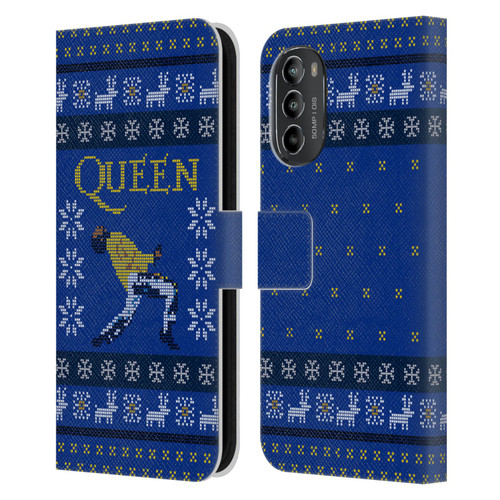 Queen Christmas Freddie Mercury Knitwork Leather Book Wallet Case Cover For Motorola Moto G82 5G