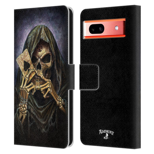 Alchemy Gothic Skull And Cards Reaper's Ace Leather Book Wallet Case Cover For Google Pixel 7a
