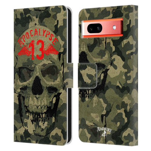 Alchemy Gothic Skull Camo Skull Leather Book Wallet Case Cover For Google Pixel 7a