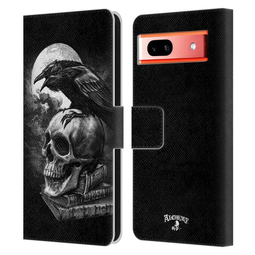 Alchemy Gothic Wing Poe's Raven Leather Book Wallet Case Cover For Google Pixel 7a