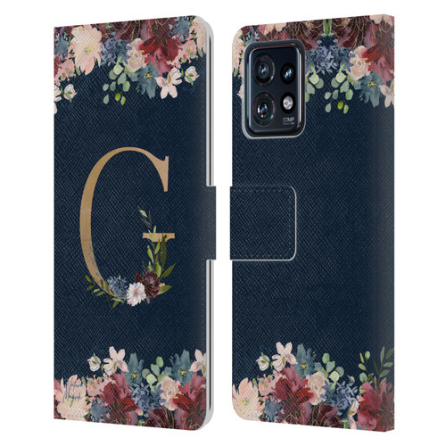 Nature Magick Floral Monogram Gold Navy Letter G Leather Book Wallet Case Cover For Motorola Moto Edge 40 Pro