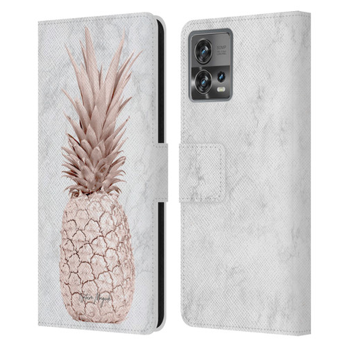Nature Magick Rose Gold Pineapple On Marble Rose Gold Leather Book Wallet Case Cover For Motorola Moto Edge 30 Fusion
