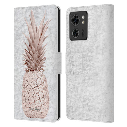 Nature Magick Rose Gold Pineapple On Marble Rose Gold Leather Book Wallet Case Cover For Motorola Moto Edge 40