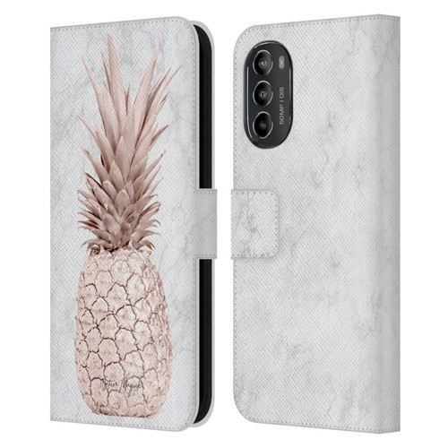 Nature Magick Rose Gold Pineapple On Marble Rose Gold Leather Book Wallet Case Cover For Motorola Moto G82 5G