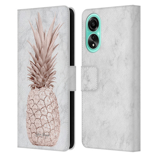 Nature Magick Rose Gold Pineapple On Marble Rose Gold Leather Book Wallet Case Cover For OPPO A78 5G