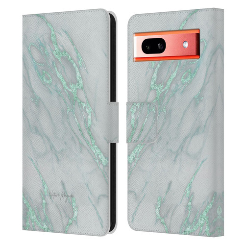 Nature Magick Marble Metallics Teal Leather Book Wallet Case Cover For Google Pixel 7a