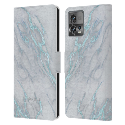 Nature Magick Marble Metallics Blue Leather Book Wallet Case Cover For Motorola Moto Edge 30 Fusion