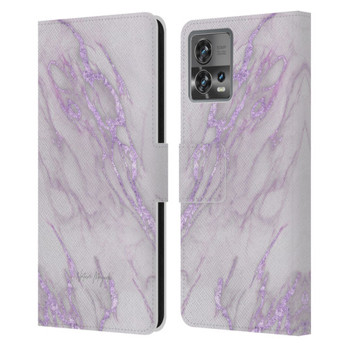 Nature Magick Marble Metallics Purple Leather Book Wallet Case Cover For Motorola Moto Edge 30 Fusion