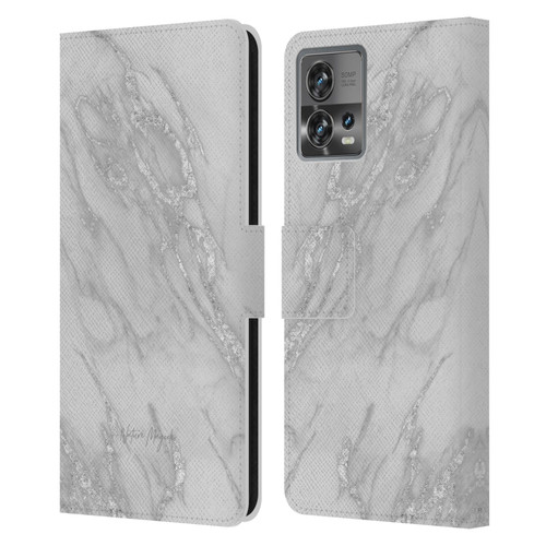 Nature Magick Marble Metallics Silver Leather Book Wallet Case Cover For Motorola Moto Edge 30 Fusion