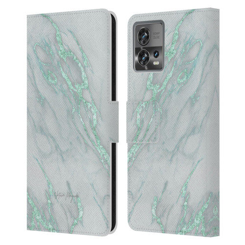 Nature Magick Marble Metallics Teal Leather Book Wallet Case Cover For Motorola Moto Edge 30 Fusion
