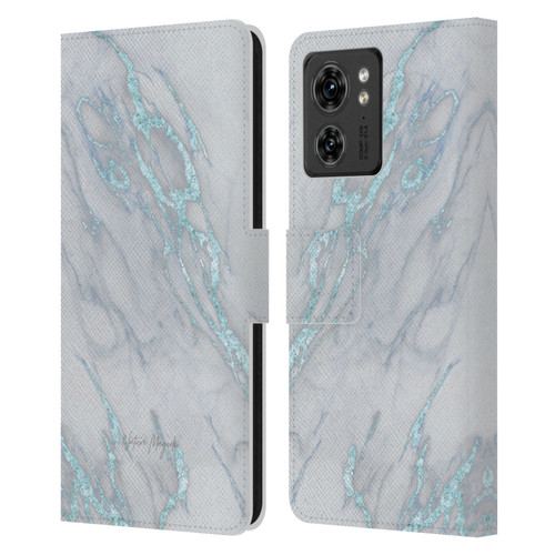 Nature Magick Marble Metallics Blue Leather Book Wallet Case Cover For Motorola Moto Edge 40