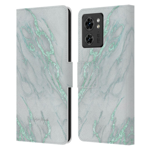 Nature Magick Marble Metallics Teal Leather Book Wallet Case Cover For Motorola Moto Edge 40