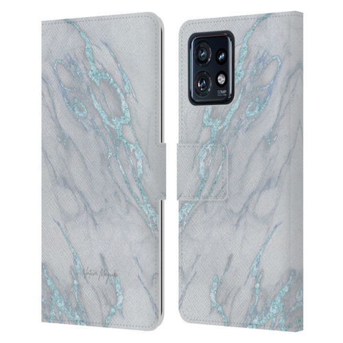 Nature Magick Marble Metallics Blue Leather Book Wallet Case Cover For Motorola Moto Edge 40 Pro