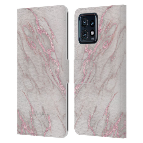 Nature Magick Marble Metallics Pink Leather Book Wallet Case Cover For Motorola Moto Edge 40 Pro