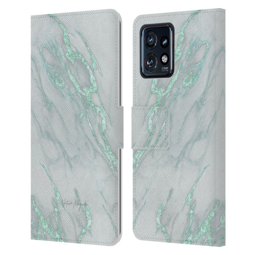 Nature Magick Marble Metallics Teal Leather Book Wallet Case Cover For Motorola Moto Edge 40 Pro