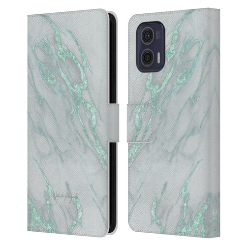 Nature Magick Marble Metallics Teal Leather Book Wallet Case Cover For Motorola Moto G73 5G