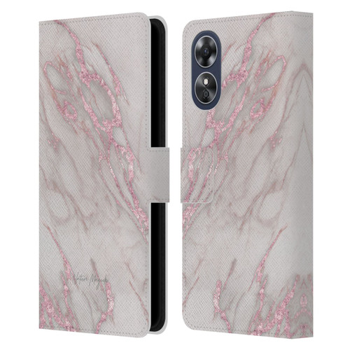 Nature Magick Marble Metallics Pink Leather Book Wallet Case Cover For OPPO A17