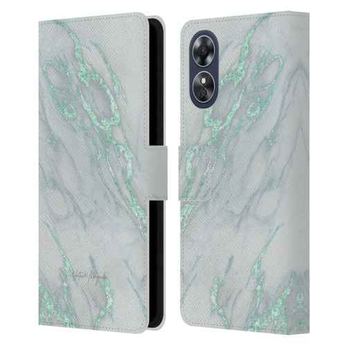 Nature Magick Marble Metallics Teal Leather Book Wallet Case Cover For OPPO A17
