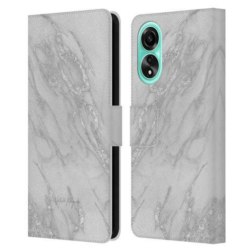 Nature Magick Marble Metallics Silver Leather Book Wallet Case Cover For OPPO A78 4G