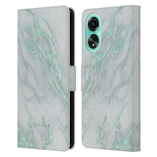 Nature Magick Marble Metallics Teal Leather Book Wallet Case Cover For OPPO A78 4G