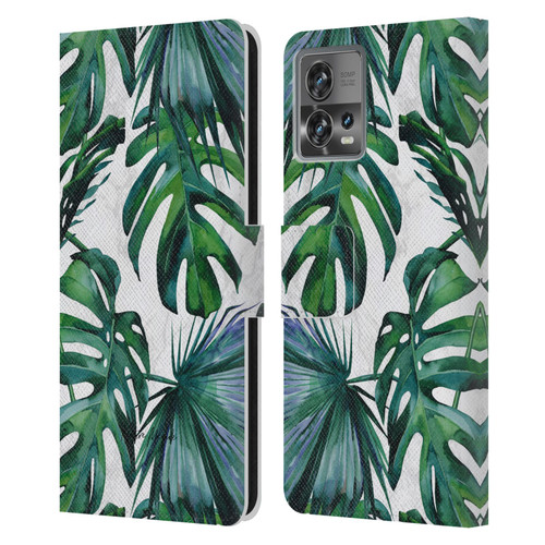 Nature Magick Tropical Palm Leaves On Marble Green Tropics Leather Book Wallet Case Cover For Motorola Moto Edge 30 Fusion