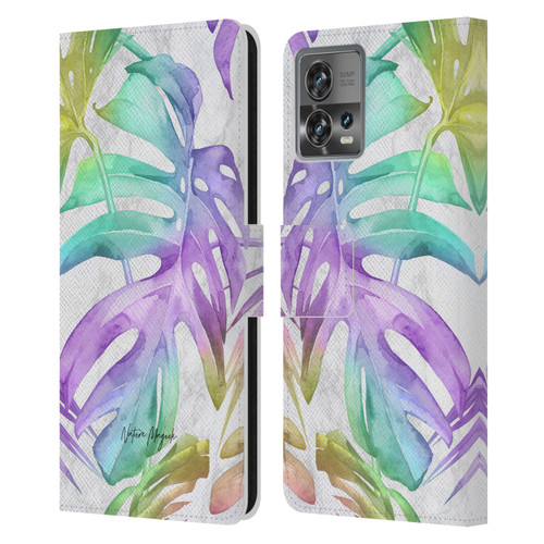 Nature Magick Tropical Palm Leaves On Marble Rainbow Leaf Leather Book Wallet Case Cover For Motorola Moto Edge 30 Fusion
