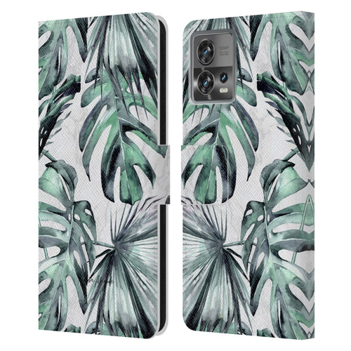 Nature Magick Tropical Palm Leaves On Marble Turquoise Green Island Leather Book Wallet Case Cover For Motorola Moto Edge 30 Fusion