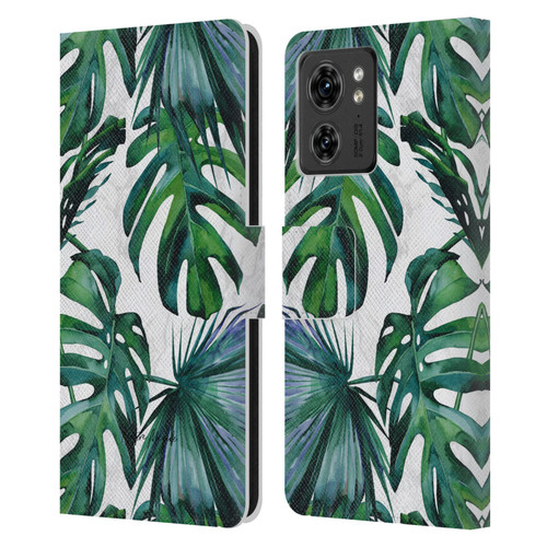 Nature Magick Tropical Palm Leaves On Marble Green Tropics Leather Book Wallet Case Cover For Motorola Moto Edge 40