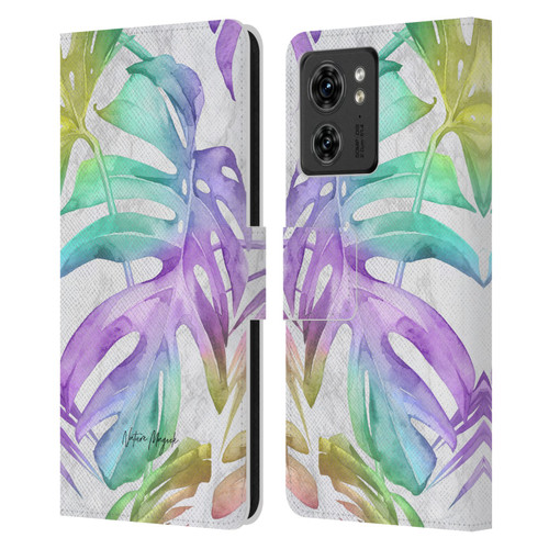 Nature Magick Tropical Palm Leaves On Marble Rainbow Leaf Leather Book Wallet Case Cover For Motorola Moto Edge 40