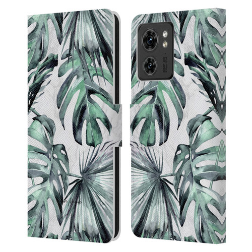 Nature Magick Tropical Palm Leaves On Marble Turquoise Green Island Leather Book Wallet Case Cover For Motorola Moto Edge 40