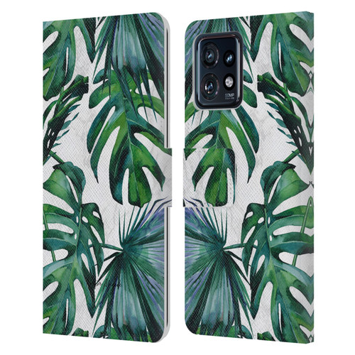 Nature Magick Tropical Palm Leaves On Marble Green Tropics Leather Book Wallet Case Cover For Motorola Moto Edge 40 Pro