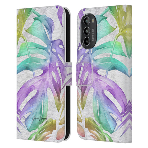 Nature Magick Tropical Palm Leaves On Marble Rainbow Leaf Leather Book Wallet Case Cover For Motorola Moto G82 5G