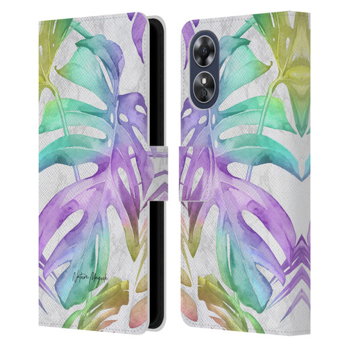 Nature Magick Tropical Palm Leaves On Marble Rainbow Leaf Leather Book Wallet Case Cover For OPPO A17