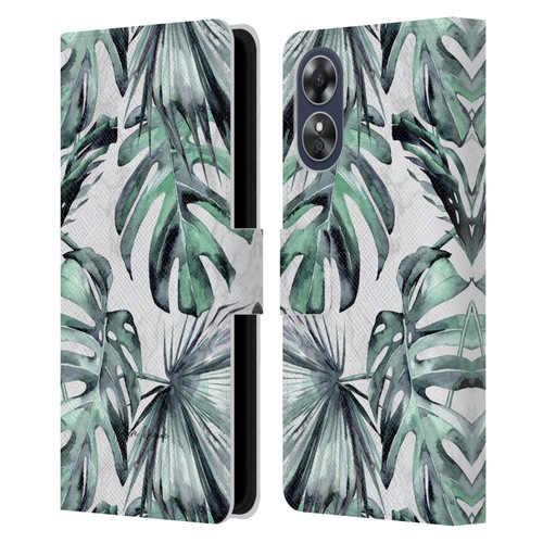 Nature Magick Tropical Palm Leaves On Marble Turquoise Green Island Leather Book Wallet Case Cover For OPPO A17