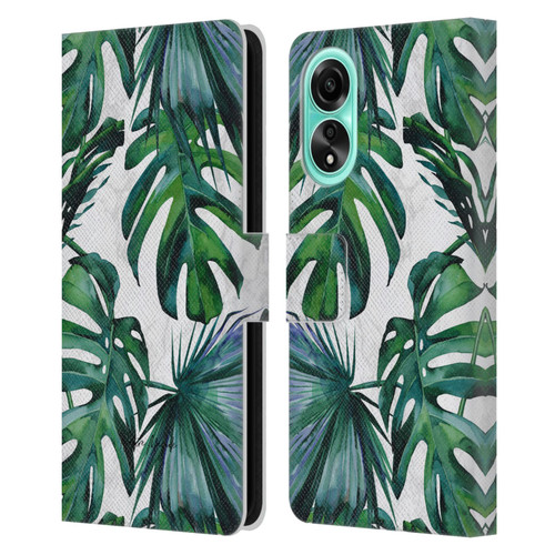 Nature Magick Tropical Palm Leaves On Marble Green Tropics Leather Book Wallet Case Cover For OPPO A78 4G