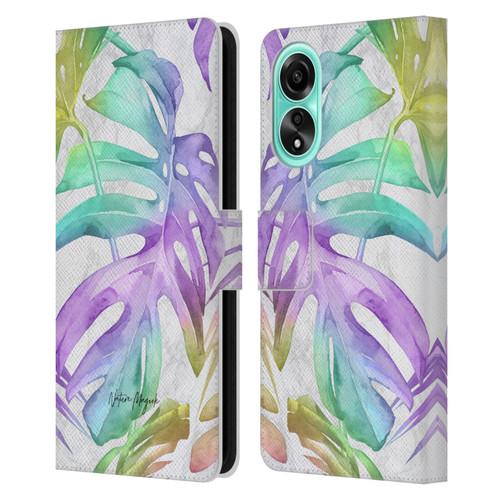 Nature Magick Tropical Palm Leaves On Marble Rainbow Leaf Leather Book Wallet Case Cover For OPPO A78 5G