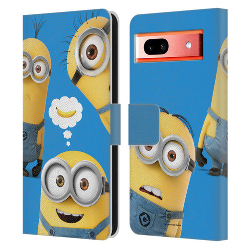 Despicable Me Funny Minions Banana Leather Book Wallet Case Cover For Google Pixel 7a